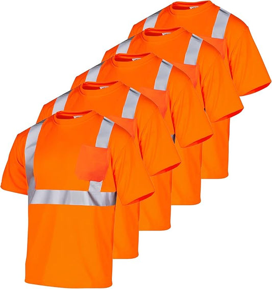 High-Visibility Safety Shirt: Lightweight, Breathable, and ANSI Compliant for Day and Night Protection (5-PACK)