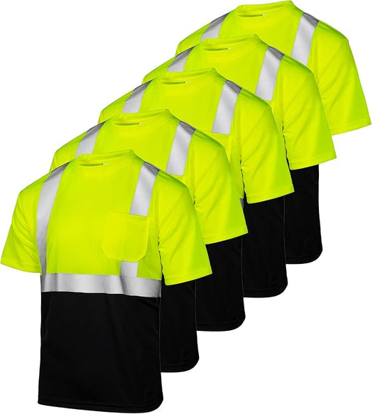 High-Visibility Safety Shirt with Dark Bottom: Comfort, Protection, and Performance Combined (5-PACK)