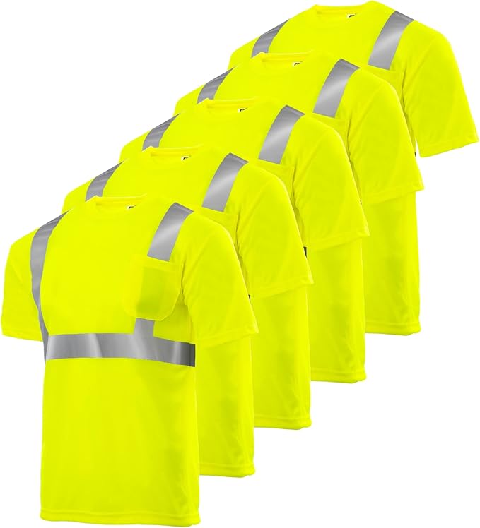 High-Visibility Safety Short Sleeve Shirt – Breathable, Reflective & ANSI Compliant 5 Pack