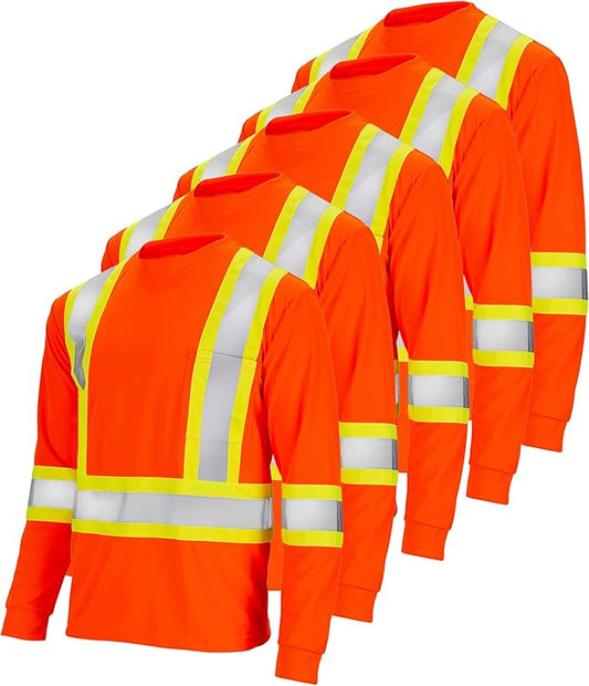 High-Visibility Safety Shirt: Lightweight, Breathable, and ANSI Compliant for Day and Night Protection (5-PACK)