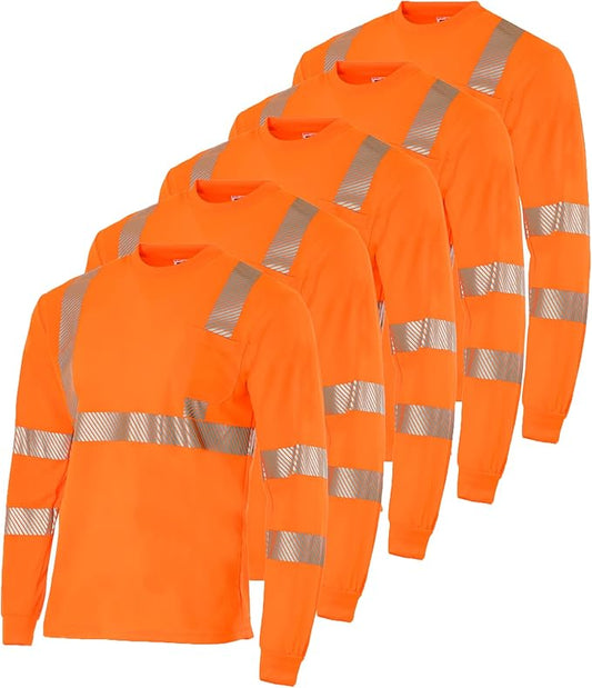 Heat Transfer ANSI Class 3 High-Visibility Long-Sleeve Safety Shirt – Breathable, Reflective & Designed for Comfort (5-PACK)