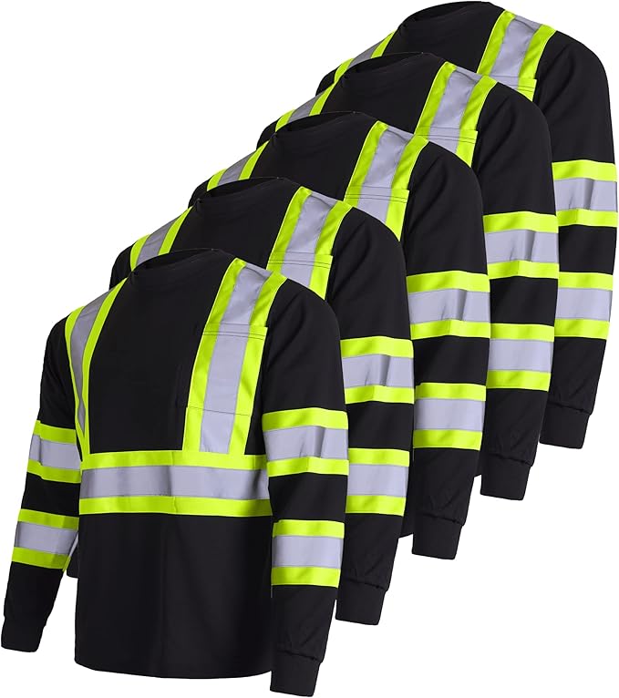 ANSI Compliant High-Visibility Long-Sleeve Safety Shirt – Reflective, Breathable & Built for All-Day Comfort (5-Pack)