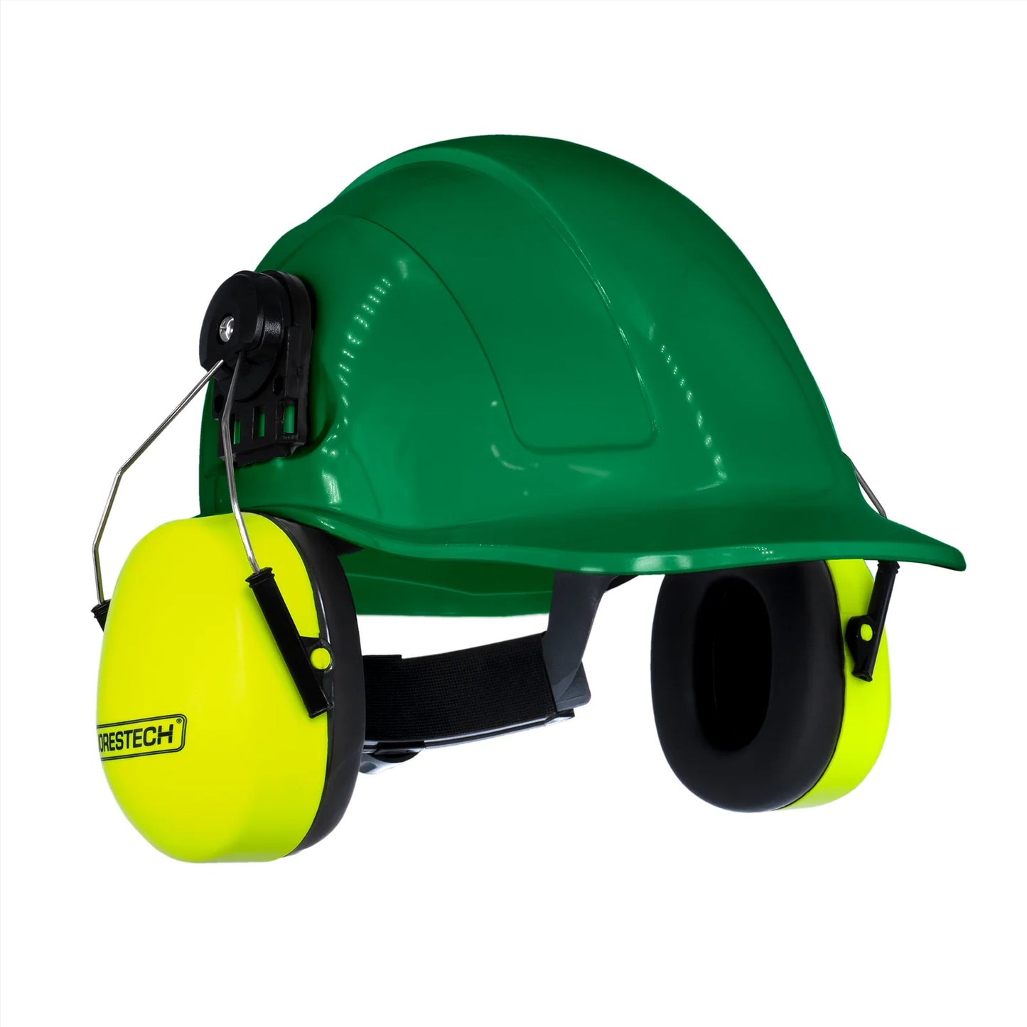 Cap-Style Hard Hat Kit with Mountable Lime Earmuffs – Full Head and Hearing Protection, ANSI Certified
