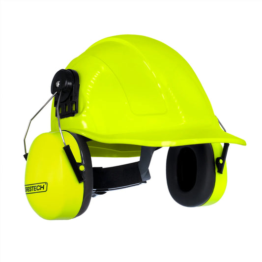 Cap-Style Hard Hat Kit with Mountable Lime Earmuffs – Full Head and Hearing Protection, ANSI Certified