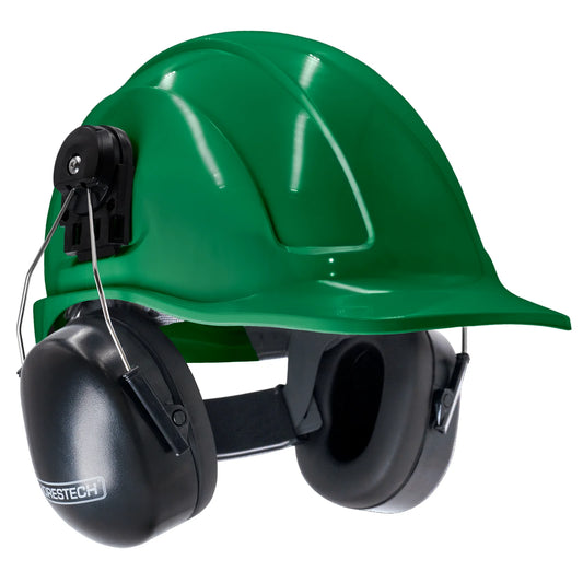 Cap-Style Hard Hat Kit with Mountable Black Earmuffs – Full Head and Hearing Protection, ANSI Certified