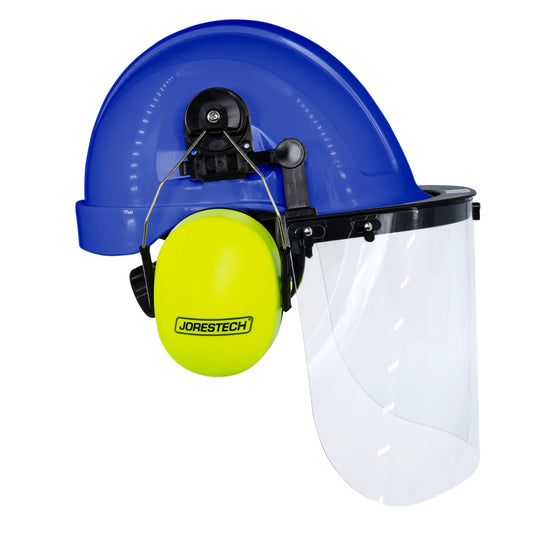 Hard Hat Safety Combo – Cap-Style Hard Hat with Clear Face Shield and Lime Earmuffs
