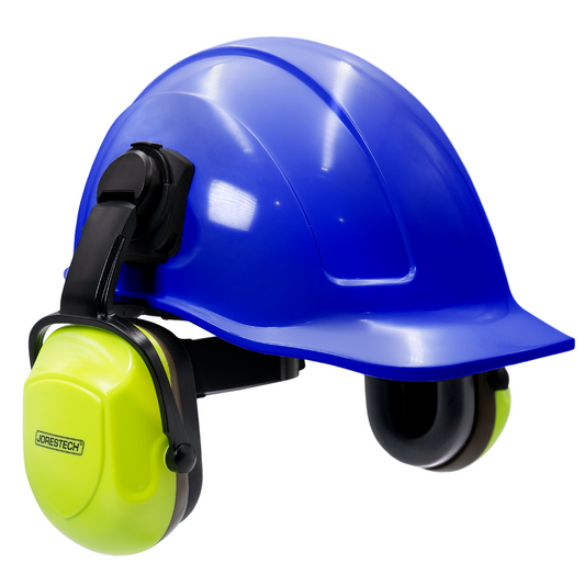 Hard Hat with Lime Earmuffs – ANSI-Certified Head & Hearing Protection with Adjustable Fit
