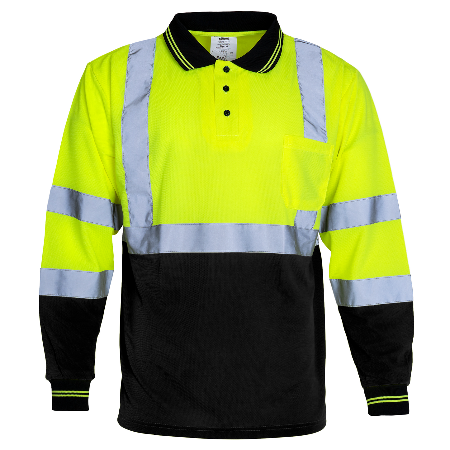 High-Vis Reflective Long-Sleeve Safety Polo Shirt – ANSI Compliant, Breathable,