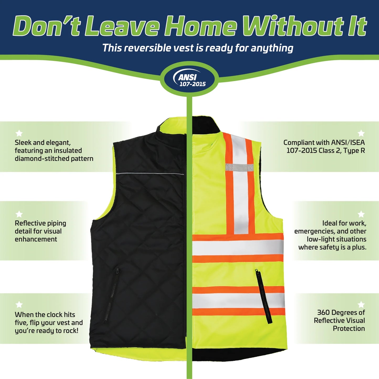 Reversible Insulated Safety Vest – ANSI Certified, Waterproof & Stylish