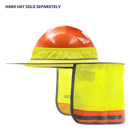 Hi-Vis Hard Hat Sun Shade with Neck Drape – Full Brim UV Protection and 360° Reflectivity