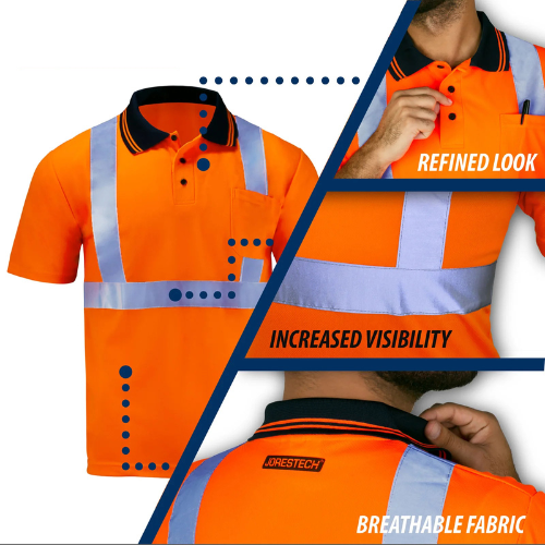 High-Visibility Reflective Short Sleeve Work Safety Polo Shirt