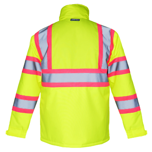Women's ANSI Class 3 Waterproof Insulated Safety Jacket – Hi-Vis with Pink Contrast