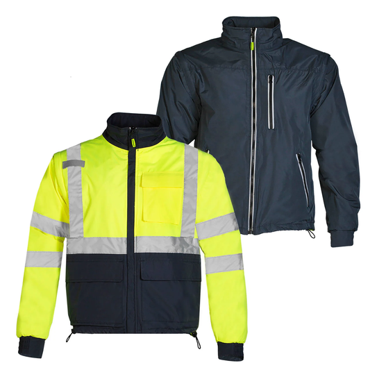 Men's 4-in-1 Reversible High-Visibility Safety Jacket – ANSI Class 3, Insulated & Weatherproof