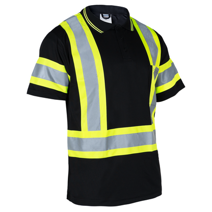 Two-Toned High-Visibility Reflective Work Polo Shirt: X-Back Design and ANSI Compliant