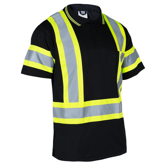 Two-Toned High-Visibility Reflective Work Polo Shirt: X-Back Design and ANSI Compliant