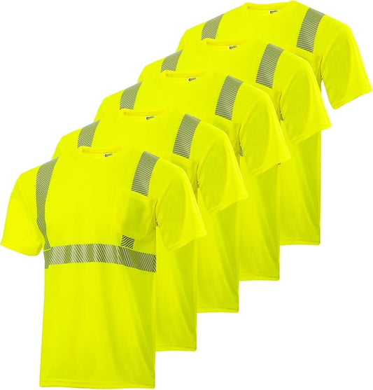 High-Visibility Safety Shirt: Lightweight, Breathable, and ANSI Class 2 Certified for Maximum Comfort and Protection (5-PACK)