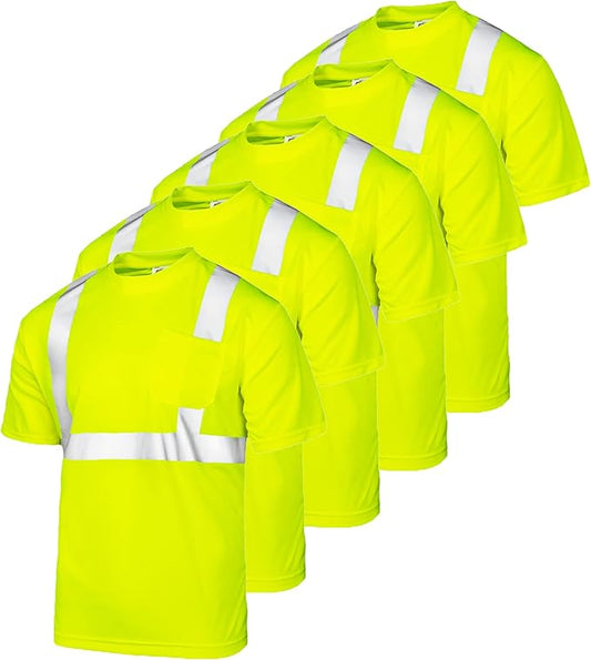High-Visibility Safety Shirt: Lightweight, Breathable, and ANSI Compliant for Day and Night Protection (5-PACK)