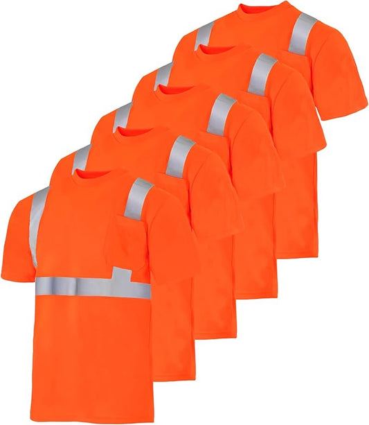 High-Visibility Safety Short Sleeve Shirt – Breathable, Reflective & ANSI Compliant 5 Pack