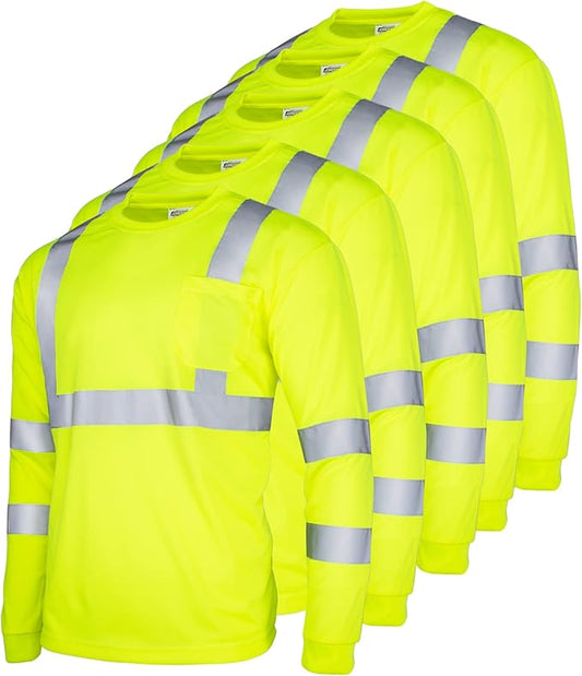 ANSI Class 3 High-Visibility Long-Sleeve Safety Shirt – Breathable, Reflective & Tailored for Maximum Protection (5 Pack)