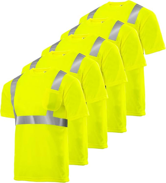 High-Visibility Safety Short Sleeve Shirt – Breathable, Reflective & ANSI Compliant 5 Pack