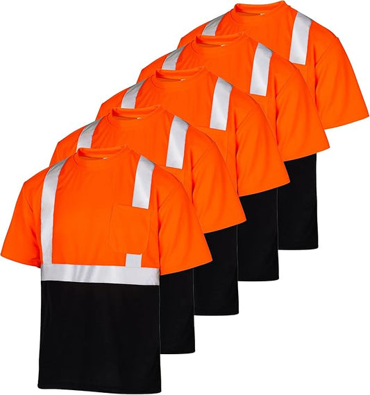 High-Visibility Safety Shirt with Dark Bottom: Comfort, Protection, and Performance Combined (5-PACK)