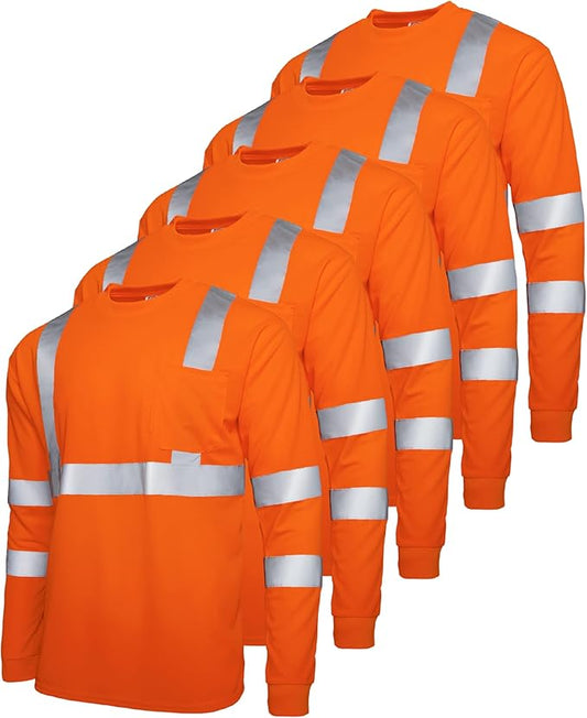 ANSI Class 3 High-Visibility Long-Sleeve Safety Shirt – Breathable, Reflective & Tailored for Maximum Protection (5 Pack)