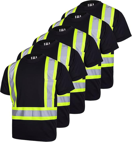 High-Visibility Reflective Safety Shirt: Lightweight, Breathable, and ANSI Compliant (5-PACK)