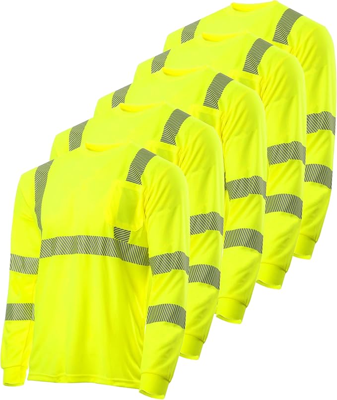 Heat Transfer ANSI Class 3 High-Visibility Long-Sleeve Safety Shirt – Breathable, Reflective & Designed for Comfort (5-PACK)