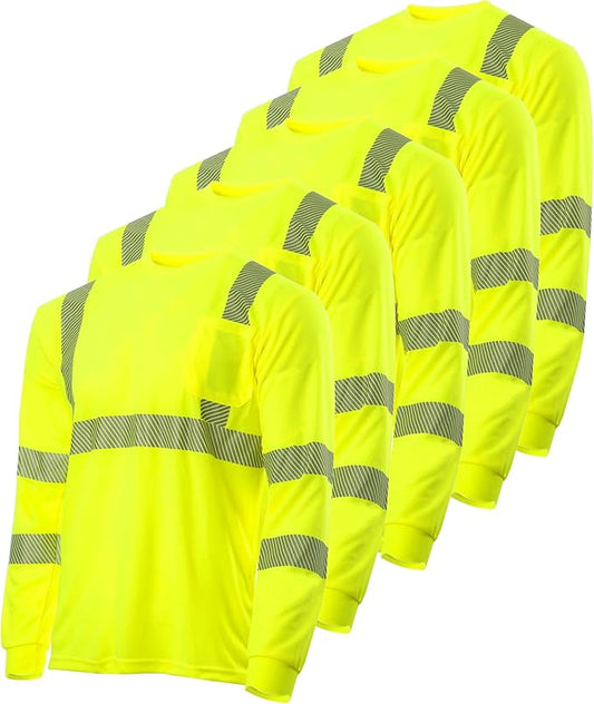 Heat Transfer ANSI Class 3 High-Visibility Long-Sleeve Safety Shirt – Breathable, Reflective & Designed for Comfort (5-PACK)