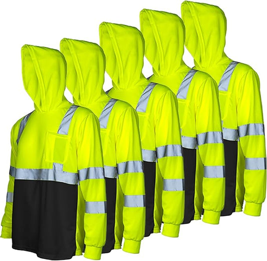ANSI Class 3 High-Visibility Safety Hoodie – Reflective, Breathable & Built for Maximum Protection (5-Pack)