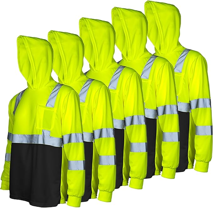 ANSI Class 3 High-Visibility Safety Hoodie – Reflective, Breathable & Built for Maximum Protection (5-Pack)
