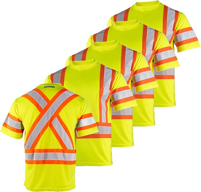 High-Visibility Reflective Safety Shirt – ANSI/ISEA 107-2020 Compliant, Class 3, Breathable, and Customizable (5-PACK)