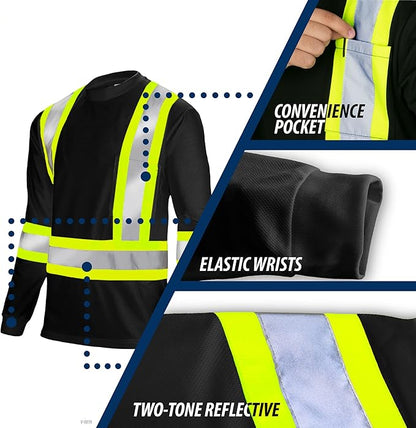 High-Visibility Safety Shirt: Lightweight, Breathable, and ANSI Compliant for Day and Night Protection (5-PACK)