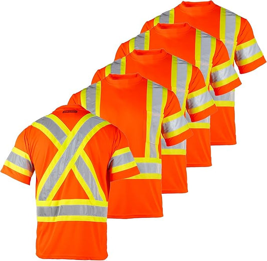 High-Visibility Reflective Safety Shirt – ANSI/ISEA 107-2020 Compliant, Class 3, Breathable, and Customizable (5-PACK)
