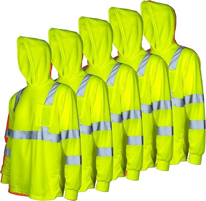 ANSI Class 3 High-Visibility Safety Hoodie – Reflective, Breathable & Built for Maximum Protection (5-Pack)