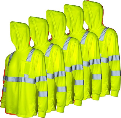 ANSI Class 3 High-Visibility Safety Hoodie – Reflective, Breathable & Built for Maximum Protection (5-Pack)