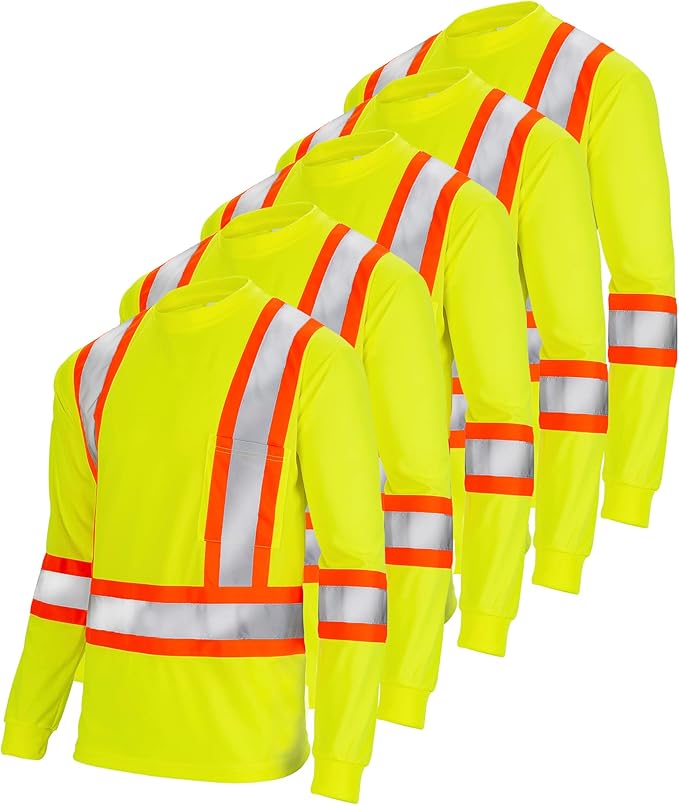 High-Visibility Safety Shirt: Lightweight, Breathable, and ANSI Compliant for Day and Night Protection (5-PACK)