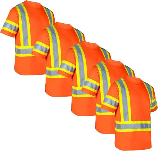 High-Visibility Reflective Safety Shirt – ANSI/ISEA Compliant, Two-Tone Reflective, and Breathable (5-Pack)