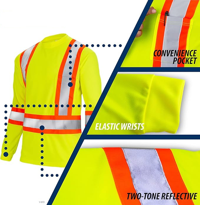 High-Visibility Safety Shirt: Lightweight, Breathable, and ANSI Compliant for Day and Night Protection (5-PACK)