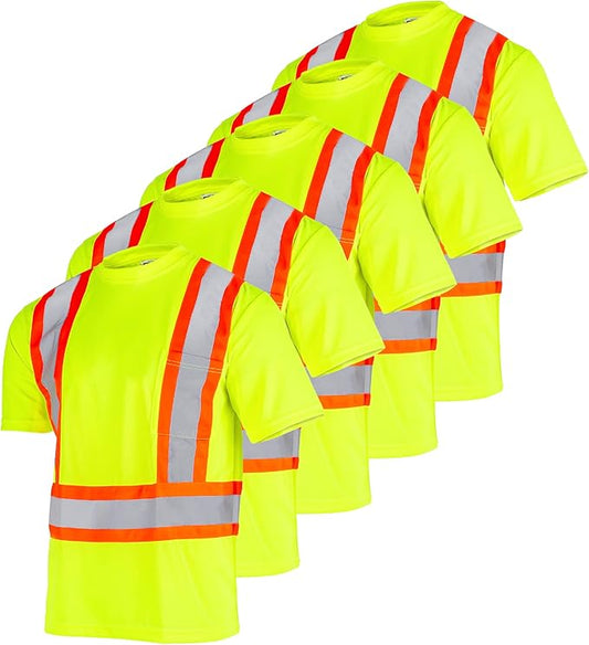 High-Visibility Reflective Safety Shirt: Lightweight, Breathable, and ANSI Compliant (5-PACK)