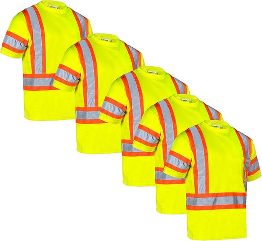 High-Visibility Reflective Safety Shirt – ANSI/ISEA Compliant, Two-Tone Reflective, and Breathable (5-Pack)