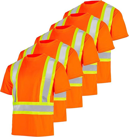High-Visibility Reflective Safety Shirt: Lightweight, Breathable, and ANSI Compliant (5-PACK)