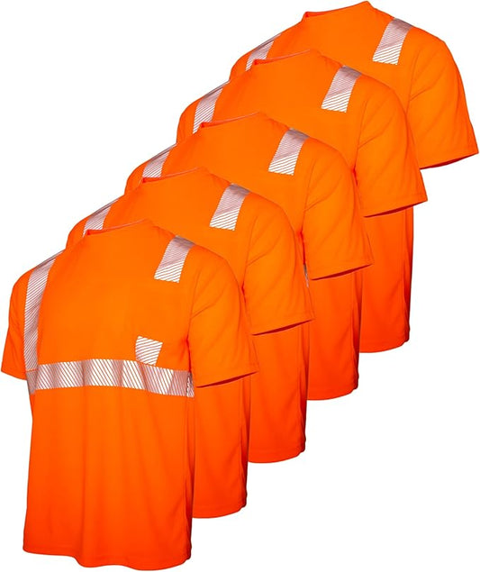 High-Visibility Safety Shirt: Lightweight, Breathable, and ANSI Class 2 Certified for Maximum Comfort and Protection (5-PACK)