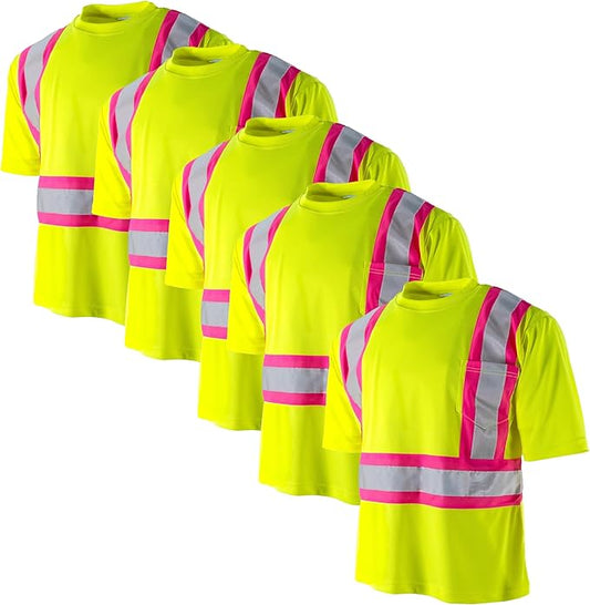 High-Visibility Reflective Safety Shirt – ANSI/ISEA 107-2020 Certified (5-Pack)