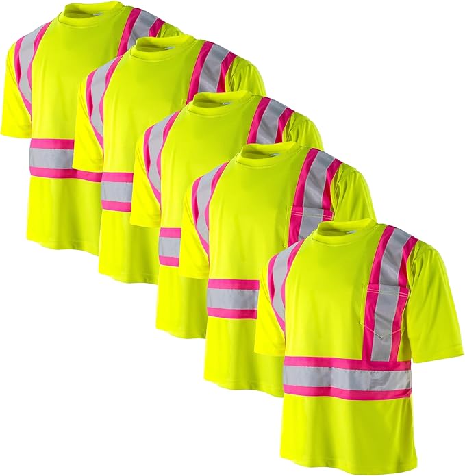 High-Visibility Reflective Safety Shirt – ANSI/ISEA 107-2020 Certified (5-Pack)