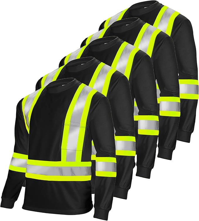 High-Visibility Safety Shirt: Lightweight, Breathable, and ANSI Compliant for Day and Night Protection (5-PACK)