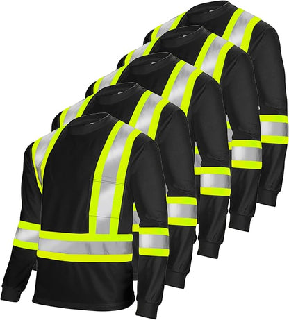 High-Visibility Safety Shirt: Lightweight, Breathable, and ANSI Compliant for Day and Night Protection (5-PACK)
