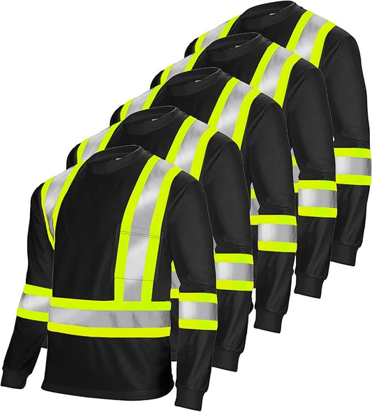 High-Visibility Safety Shirt: Lightweight, Breathable, and ANSI Compliant for Day and Night Protection (5-PACK)