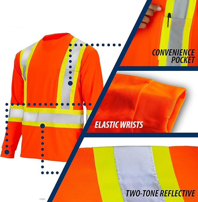 High-Visibility Safety Shirt: Lightweight, Breathable, and ANSI Compliant for Day and Night Protection (5-PACK)