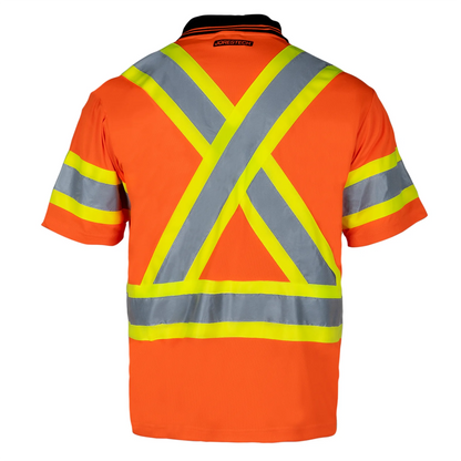Two-Toned High-Visibility Reflective Work Polo Shirt: X-Back Design and ANSI Compliant